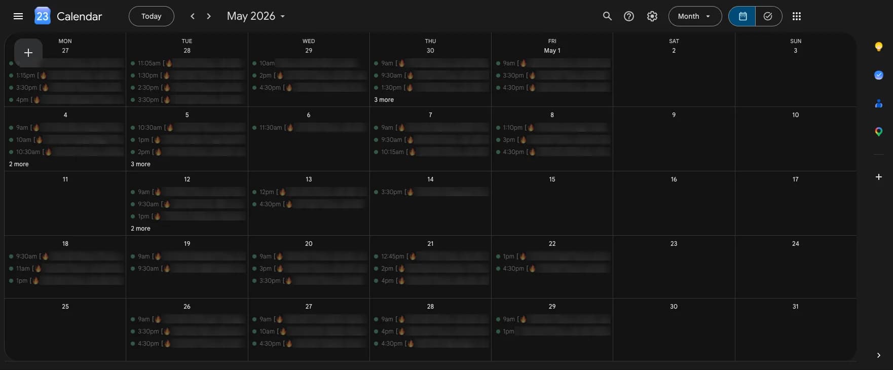 SynLawn Chicago sales calendar, May 2026, with booked calls