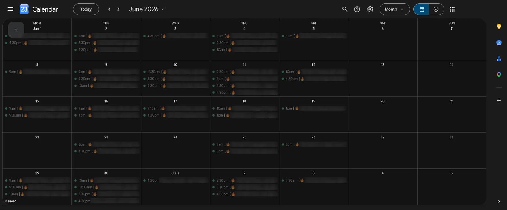 SynLawn Chicago sales calendar, June 2026, with booked calls